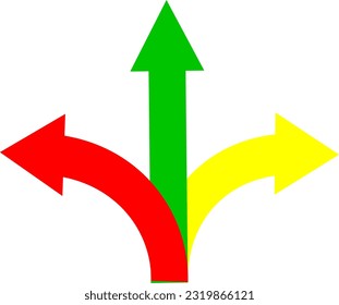 Three way icon. Green, red and yellow arrows Navigation location. GPS elements pack symbol template for graphic and web. Replaceable vector design.