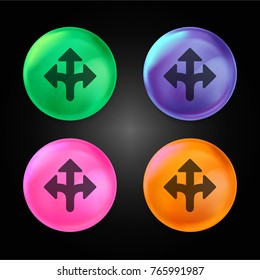 Three way intersection crystal ball design icon in green - blue - pink and orange.