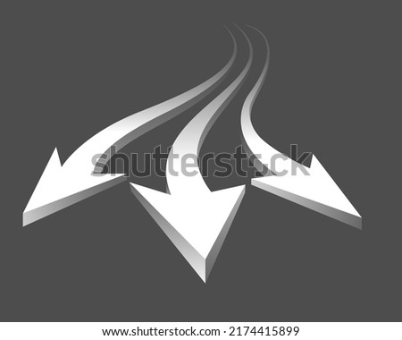 Three ways. 3 roads icons for decision choice options concepts, three-way directions turning, way decisive management, opportunities business roadmap split, vector illustration