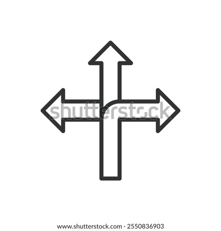 Three ways, icon in line design. Three, ways, direction, choice, path, junction, split on white background vector. Three ways editable stroke icon