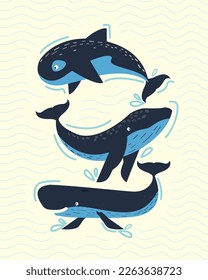 three whales swiming sealife icons