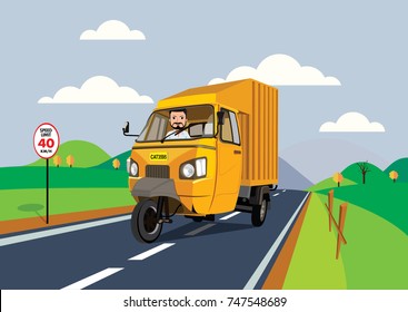 three wheel truck on the Road