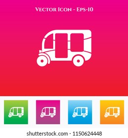 Three Wheeled Auto Rickshaw Icon in Colored Square box. eps-10