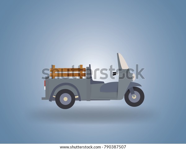 Three wheeled motor mini truck on gray\
background,Vector and\
illustration.