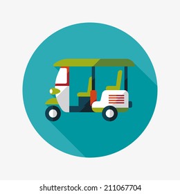 Three wheeled motor rickshaw, flat icon with long shadow