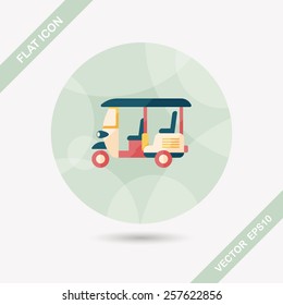 Three wheeled motor rickshaw, flat icon with long shadow