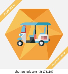 Three wheeled motor rickshaw, flat icon with long shadow