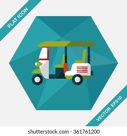 Three wheeled motor rickshaw, flat icon with long shadow