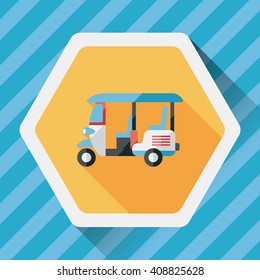 Three wheeled motor rickshaw, flat icon with long shadow