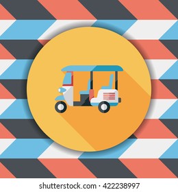Three wheeled motor rickshaw, flat icon with long shadow