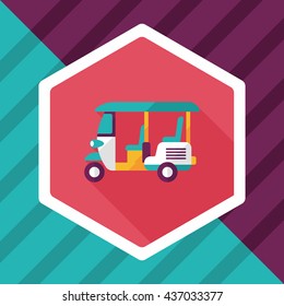 Three wheeled motor rickshaw, flat icon with long shadow