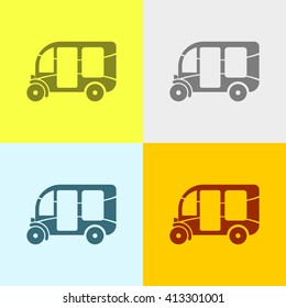 Three Wheeler Auto Rickshaw Icon on Four Different Backgrounds. Eps-10.