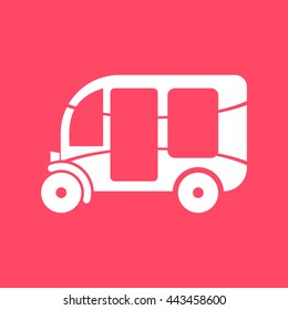 Three Wheeler Auto Rickshaw white icon on magenta color background. Eps-10.