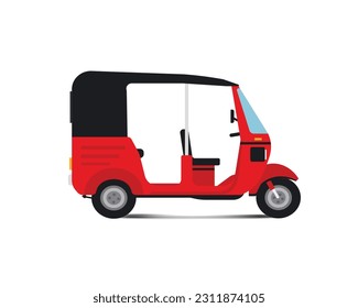 Drei-Rad-genannt, Auto, Tuk-Tuk-Tuk-Rot-Vektorgrafik.Tuk-Tuk Vektorkunst häufig in Srilanka und India etc.