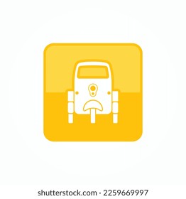 Tres ruedas. Signo Rick Shaw. Logo de taxi o de aparcamiento. Tuk tuk. Diseño minimalista. Ilustración vectorial.