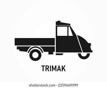 Tres ruedas. Signo Rick Shaw. Logo de taxi o de aparcamiento. Tuk tuk. Diseño minimalista. Ilustración vectorial.