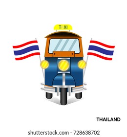 three wheels car with tourism. tuk tuk. Bangkok Thailand - vector illustration