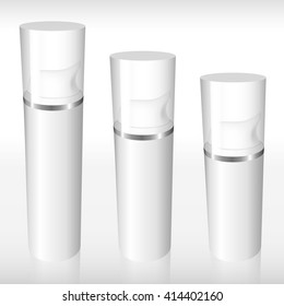 Three white Airless Bottle with a silver ring full vector