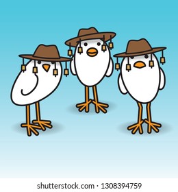 Three White Aussie Chicks Staring towards camera wearing traditional Australian Bush Hats