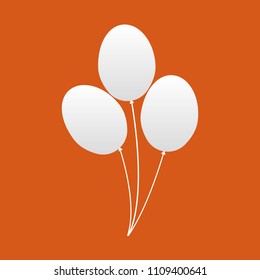 Three white balloons on the orange background. Vector illustration. Object isolated.