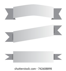 three white and black ribbon banner on white background. black and white. flat style.