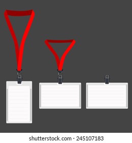 Three white blank lanyard with red holder, name badge, vip pass, lanyard pass