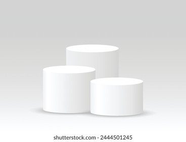 Three white blank podiums stand to show products on whitebackground, Vector illustration.