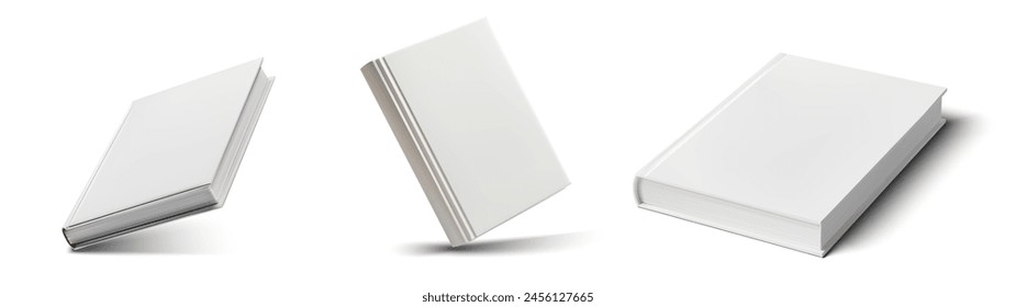 Three White Books on Isolated Background - Stack and Standing. Capture the minimalistic charm with three white books, one standing and two stacked, on a pure isolated background for clean presentation