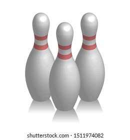 three white bowling pins, vector illustration 