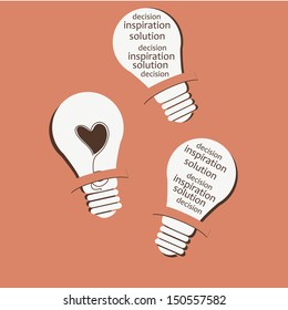 three white bulbs with a heart and some beautiful words