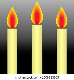 Three white candles, burning in the darkness