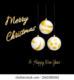 Three white Christmas Tree balls with gold, vector illustration