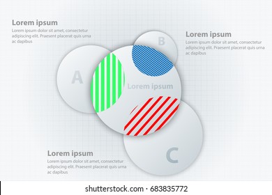 Three white circles intersection colorful with Big circle for website presentation cover poster vector design infographic illustration concept