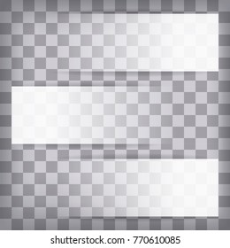 three white colored gradient transparent plates with shadow on a chequered background