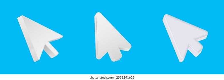 Three white computer mouse arrows arranged in different angles on a vibrant backdrop.