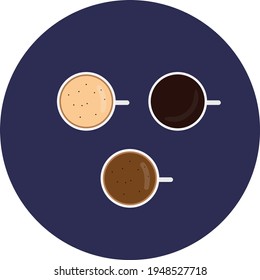 Three white cups vector illustration on white background.