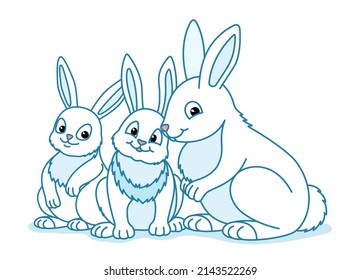 Three white Easter bunnies on a white background.