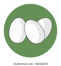 Three white eggs with shadow. In the green circle. Icon. Vector isolated image.