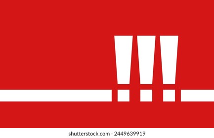 three white exclamation points on red background, alert or attention information, warning message or important announcement