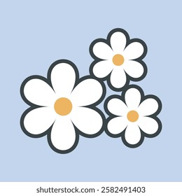 three white flower with outline flat vector design.
