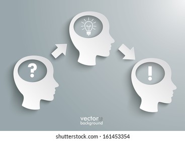 Three white heads on the grey background. Eps 10 vector file.