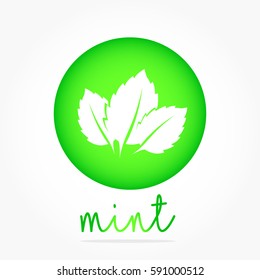 three white mint leafs on gradient green circle for mint logo vector