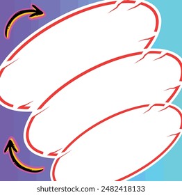 Three white ovals with red outlines and black arrows, a graphic design element suitable for infographics and presentations.
