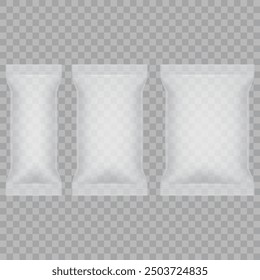 Three white packaging bags of different sizes. Vector illustration