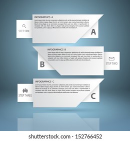 Three white paper notes. Infographics template design. EPS10 vector.