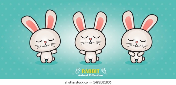 Three white rabbits  illustration vector. Mid-Autumn Day. Easter day. Cute animals.