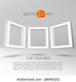 Three white rectangular 3D frames for your presentation