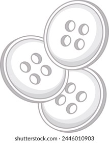Three white sewing buttons on a plain background.
