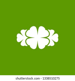 Three white shamrock illustration isolated on green. Clover three leaf flower. St Patrick day vector. Irish symbol.