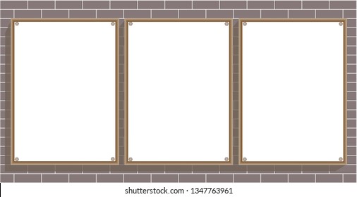 Three white sheets with copy space for your text mockup for ads, notes, messages on a brick wall vector design template